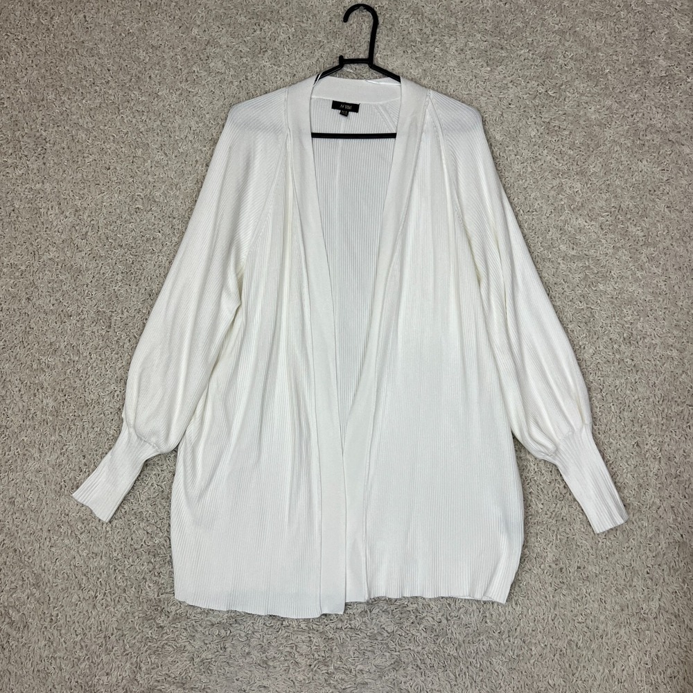 AFRM Cardigan Sweater Womens XS / S White Ribbed Balloon Sleeves Open Casual